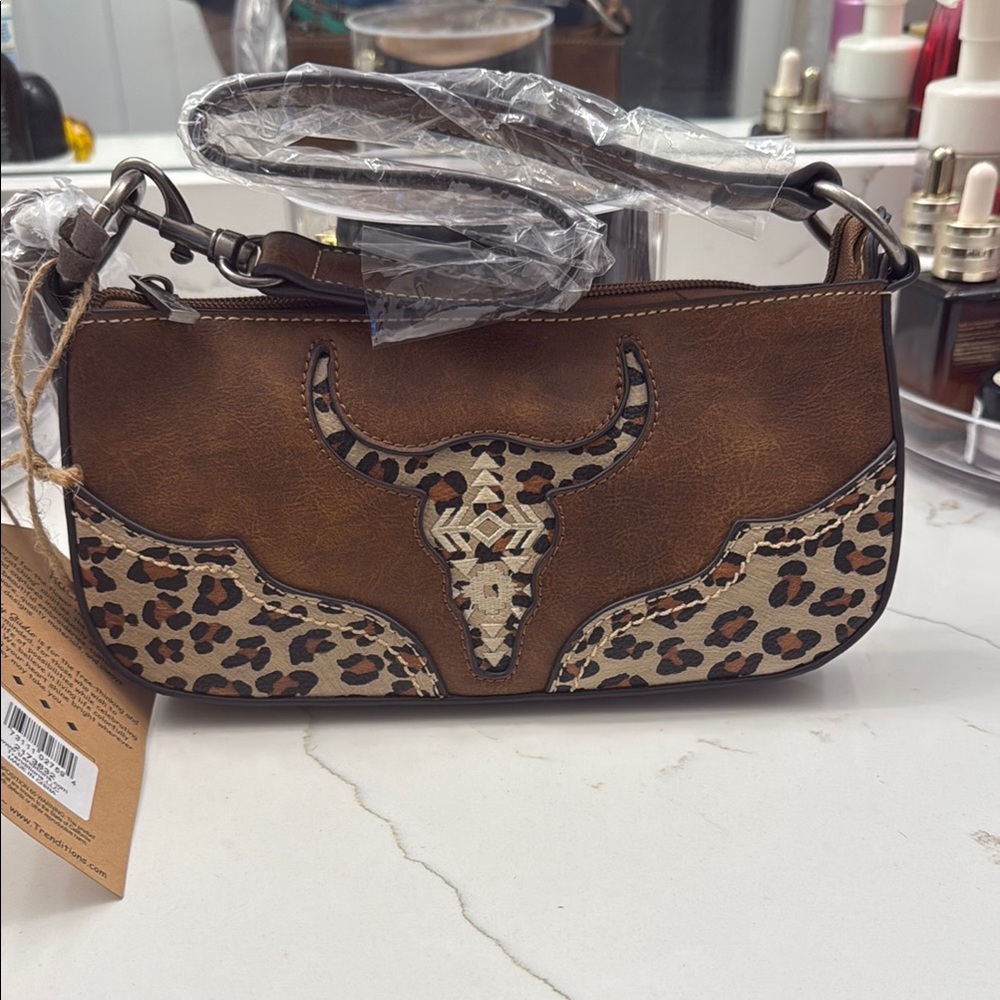 Brown and Tan Women's Bag with Animal Print